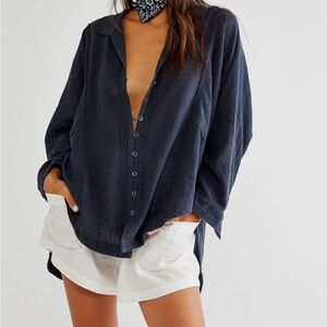 Free People We The Free One and Only Button Down S navy blue / poppy seed